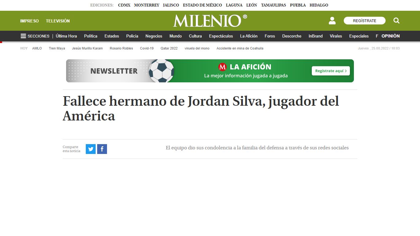 Fallece hermano de Jordan Silva, jugador del América - Milenio